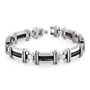  Grey Titanium and Black Cable Bracelet Jewelry
