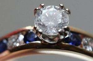 52 cttw diamond solitaire ring w/ blue sapphire accents 14k   GIA 