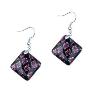    Pink Fused Dichroic Glass Dangle Earrings Pugster Jewelry
