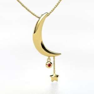   : Moon and Star Pendant, 14K Yellow Gold Necklace with Ruby: Jewelry