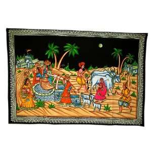   Hand Painted with Vegetable Colors Indian Rural Scene