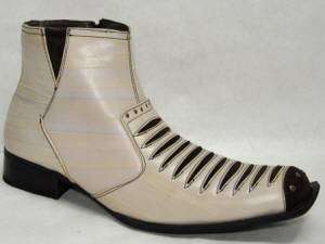 Antonio Zengara Mens Side Zip Dress Boots Silver Bone Sz 10M NIB 