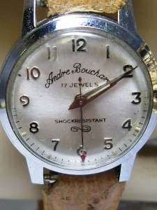 ANDRE BOUCHARD 17 JEWELS Wristwatch   Stainless Steel Back~Leather 