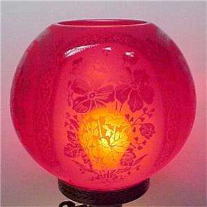 Red Floral Etched Glass Gas Light 4 X 8 in Lamp Shade  