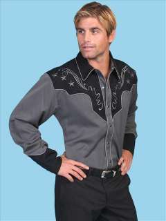 Scully Mens Western Fancy Vintage Cross & Stars Embroidered Snap Shirt 