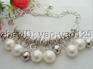 Excellent 20MM White Sea Shell Pearl&Crystal Necklace  