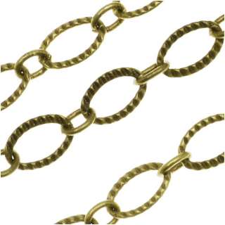 Antiqued Brass Oval Long Short Etch Chain By The Foot  