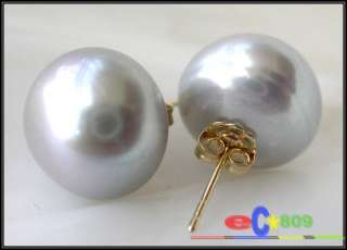 12MM GRAY ROUND FRESHWATER PEARL STUD EARRING 14KT  