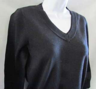 ANNE KLEIN SPORT New Black V Neck Long Sleeve Pullover Sweater Womens 