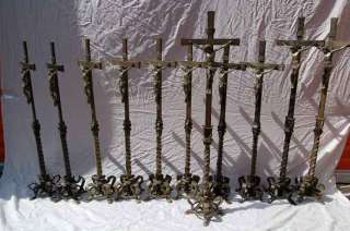 Ornate Altar Cross & Candlesticks + Wrought Iron +  