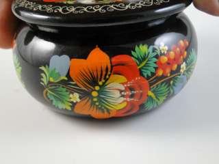 Vintage Russian Lacquer Wood Box Hand Painted Flower Artist Signed 