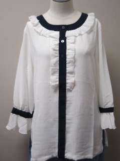 Linea by Louis DellOlio Ruffle Blouse with Self Belt S White NWOT 