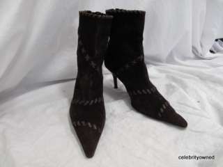 Casadei Brown Suede & Leather Stitched Heel Boots 8 B  