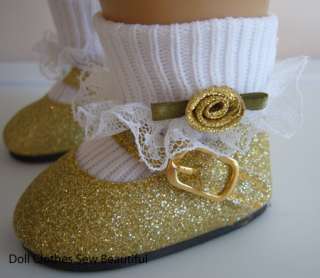 Gold Glitter Shoes & Socks fit American Girl Doll WOW  