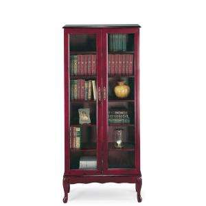   Queen Anne 31 in. W Mahogany 6  Shelf Bookcase with Glass Door
