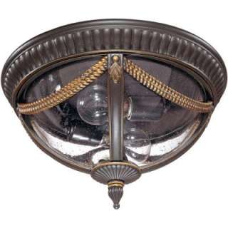 Glomar Philippe Belgium Bronze 2 Light Flush Dome with Seeded Glass HD 