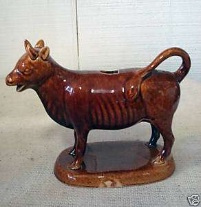 1850`S BENNINGTON GLAZE POTTERY BROWN COW CREAMER  