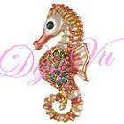   GOLD PLATED PINK SEAHORSE BROOCH PIN MADE WITH SWAROVSKI ELEMENTS