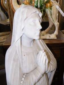 BEAUTIFUL ANTIQUE CARRERA MARBLE MOTHER MARY STATUE  