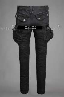 vb HOMME Black Oil Cargo Pants Slim Skinny Vintage 0JY  