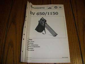 Husqvarna BV 650/1150 Leaf Blower Parts List Diagram  