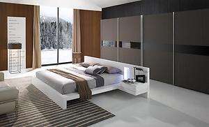 Alaska Modern White Lacquer Queen Bed with LED Lights  