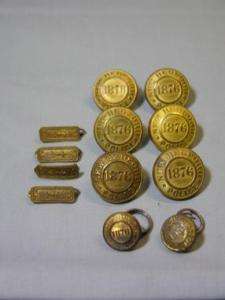 Rare 1876 New Bedford Police Buttons w/Captains Bars  