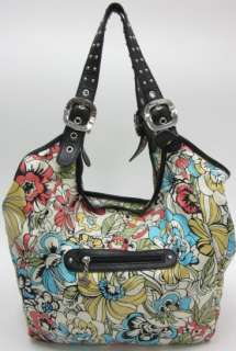 KATHY VAN ZEELAND Floral Black Leather Shoulder Handbag  