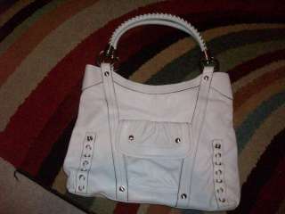 Makowsky Glove Leather Tote w/ Whip stitch Detail WHITE  