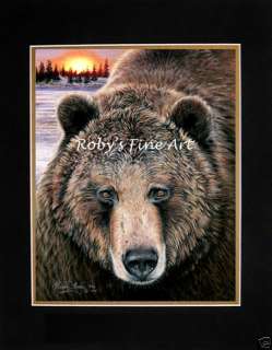Matted Grizzly Bear Print Wildlife Art Eye To Eye Giclee by Roby 