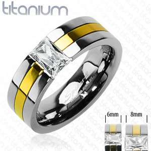 Titanium Gold Mens Emerald Cut CZ Ring Size 5 14 Avail  