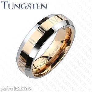   Rose Gold IP Roman Numerals comfort fit wedding band women ring  