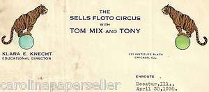1930 Sells Floto Circus with Tom Mix and Tony Illustrated Letterhead 