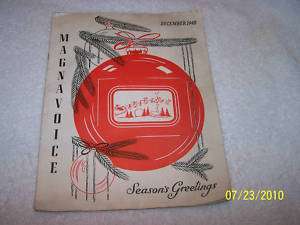 Dec. 1948 Magnavoice Magazine Magnavox Co. Fort Wayne  