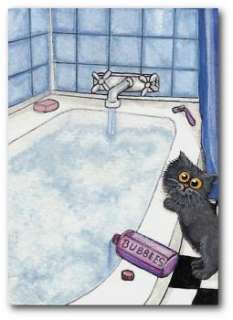 Grey Cat Bathroom Bubbles Tub FuN ArT   by BiHrLe LE Print ACEO  