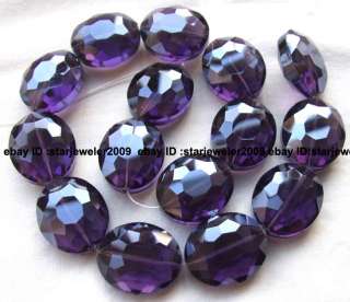 20x23x12mm purple glass Quartz flat oval faceted Beads 14 high 