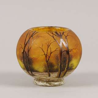 Stunning Daum Freres late 19th C Cameo Winter Scene Glass Vase  