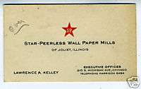 1920 Business Card Star Wallpaper Mill Joliet Illinois  