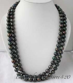 LONG 50 12mm round Tahitian black FW pearl necklace  