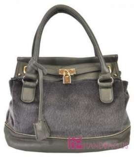 Faux FUR Designer Inspired KEY & LOCK Fashion VEGAN Tote Handbag Purse 