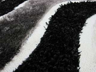 Luxus Hochflor Teppich Schwarz Weiß Grau 160 x 230 cm  