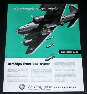   MAGAZINE PRINT AD, WESTINGHOUSE ELECTRONICS, B 17 BOMBER ART WORK