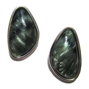  Seraphinite and Sterling Silver Small Stud Earrings: Ian 