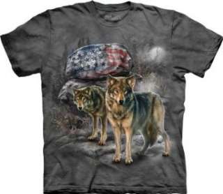    Wolf Pride Rock Patriotic American Flag Mens Tee Clothing