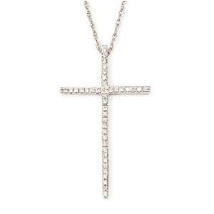  18kt White Gold Diamond Cross Pendant With 18 Necklace Jewelry