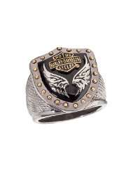 Sterling Silver Harley Davidson Mens Black Knight Ring