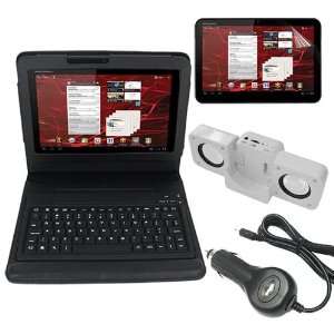  Black Leather Case with Bluetooth Keyboard + Mini folding Speaker 