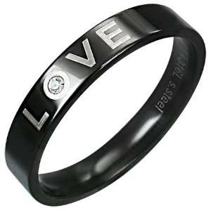    Black Stainless Steel LOVE Ring, Promise Band, with CZ (5) Jewelry