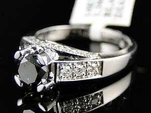   WOMENS WHITE GOLD BLACK DIAMOND ROUND CUT SOLITAIRE ENGAGEMENT RING