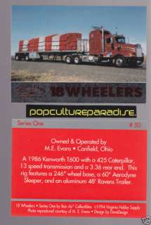 1986 KENWORTH T600 425 18 WHEELER HEAVY TRUCK CARD  